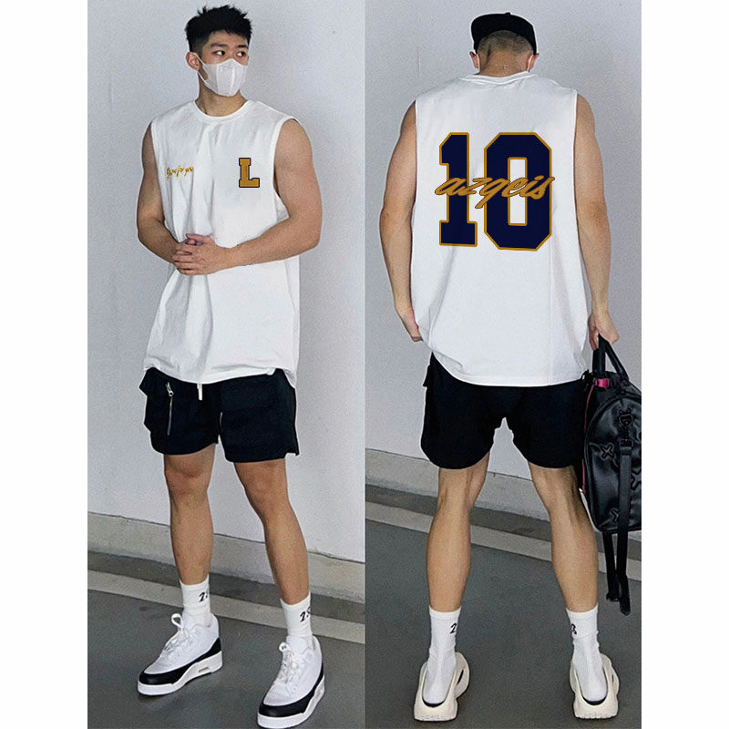 美式高街无袖背心男款夏季纯棉外穿潮牌运动嘻哈篮球坎肩t恤上衣