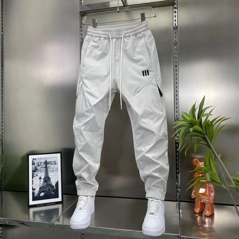 夏季薄款轻奢机能束脚哈伦休闲裤男士潮牌宽松工装速干小脚运动裤