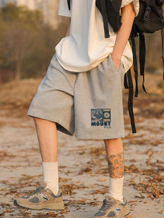 薄款 男夏季 运动裤 大码 潮 美式 纯棉外穿港风宽松五分裤 休闲高街短裤