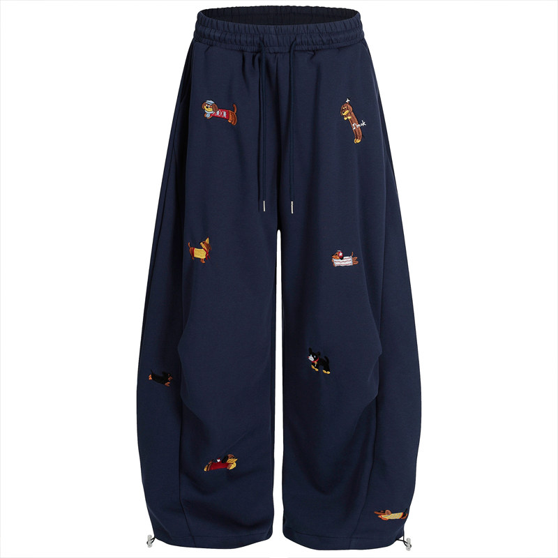 藏青色腊肠小狗刺绣弯刀卫裤男女