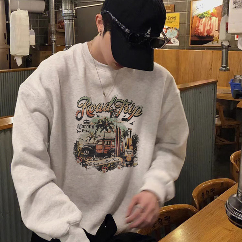 痞帅潮流百搭圆领长袖上衣卫衣男