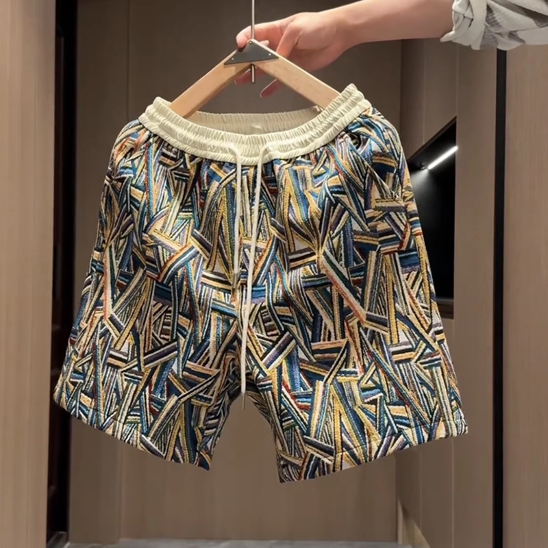 潮流色织提花运动短裤男士夏季重磅宽松透气舒适五分裤阔腿沙滩裤