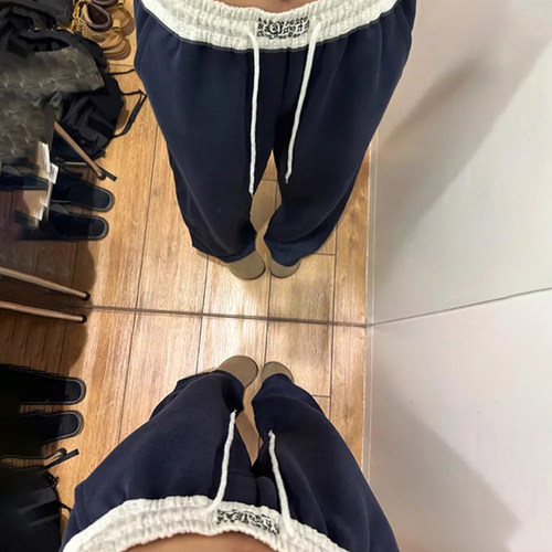 藏青色美式运动卫裤男秋季休闲裤