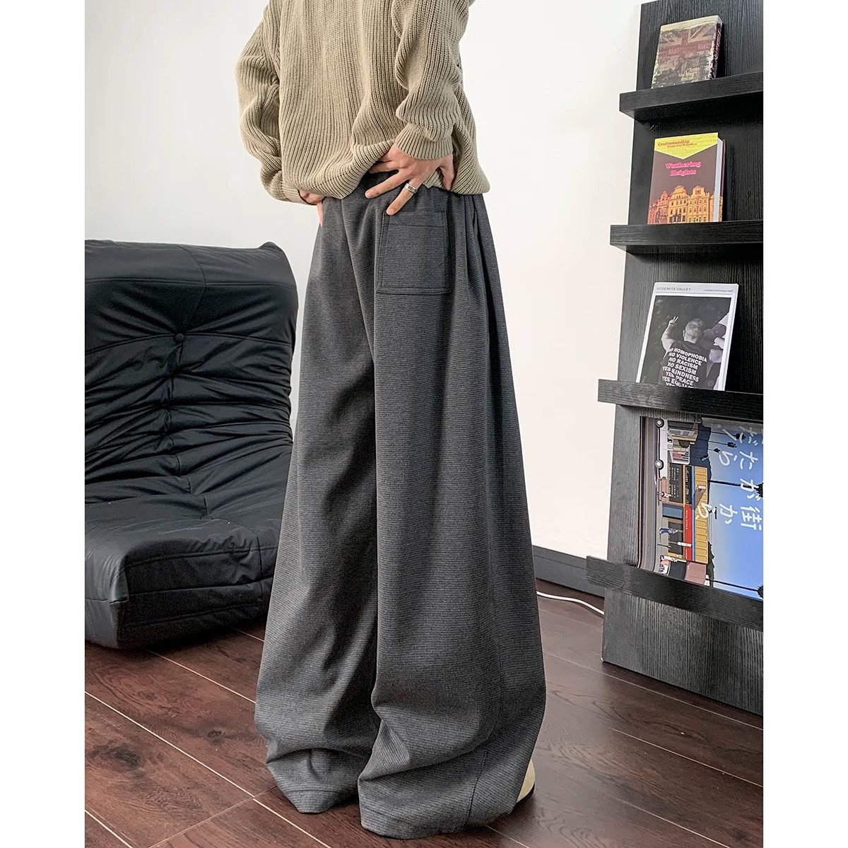 美式重磅弯刀卫裤男女春秋新款潮流运动阔腿裤慵懒风垂感拖地长裤,男装,卫裤,淘宝优惠券,粉丝福利购,淘宝优惠卷