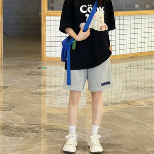 灰色五分中裤 美式 宽松薄款 男夏季 潮男ins 休闲街头风纯棉运动短裤
