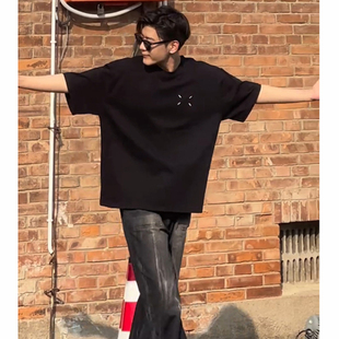 宽松小领口正肩半袖 夏季 潮男上衣 简约重磅高街t恤男纯棉短袖 美式