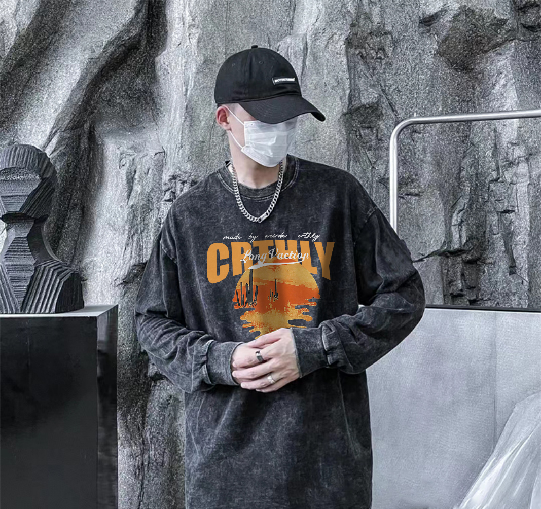 青少年设计感小众水洗做旧卫衣男