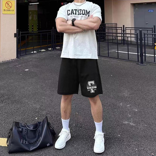 男夏季 直筒外穿五分裤 美式 休闲大码 子 街头宽松百搭阔腿裤 运动短裤