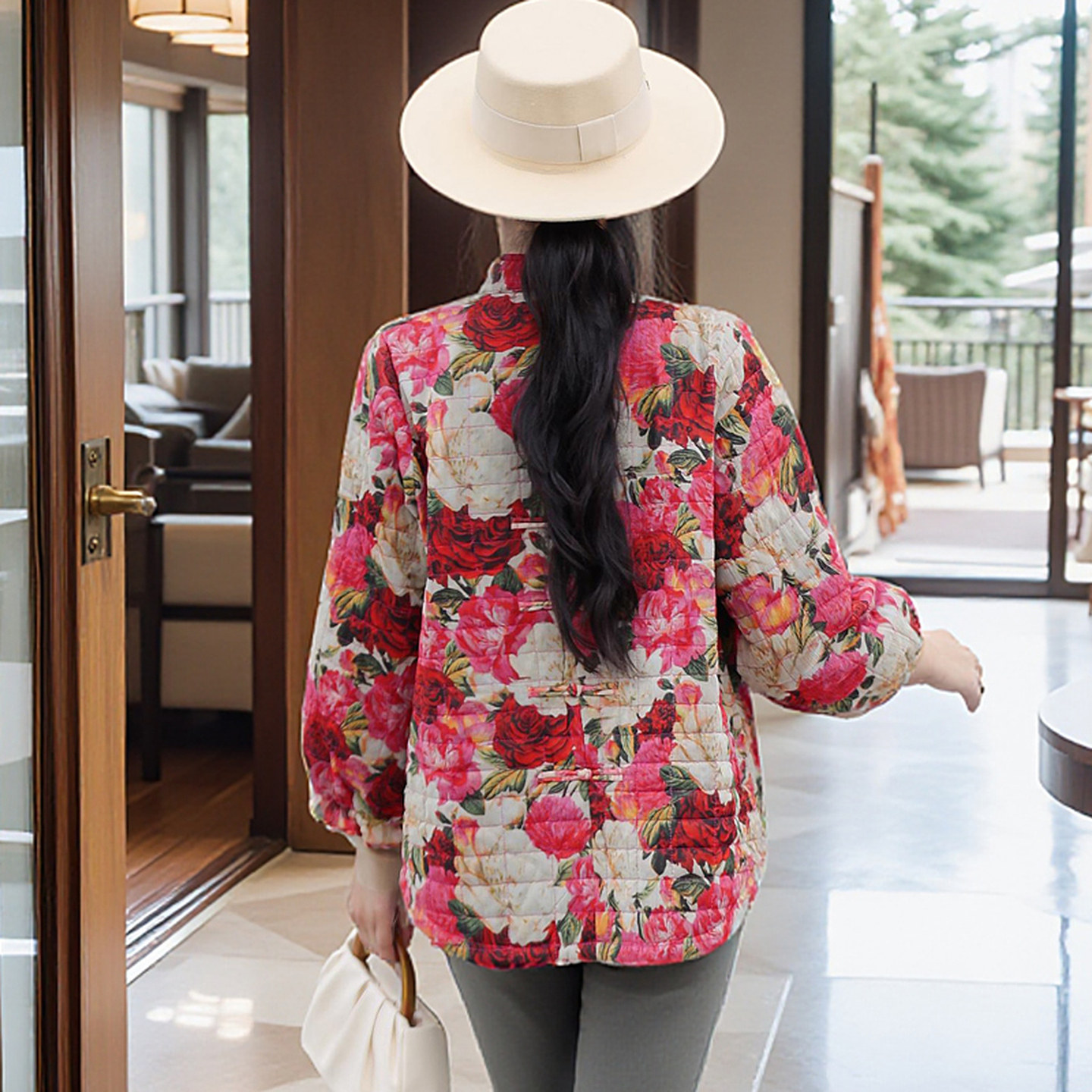 虫音棉服女装高级感轻奢盘扣时尚印花小个子宽松显瘦保暖棉衣外套