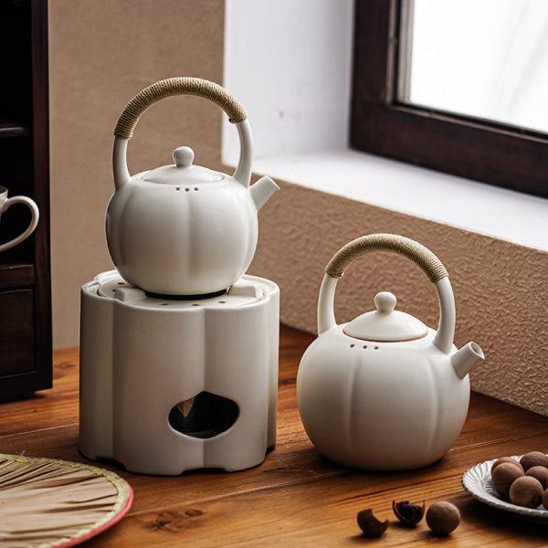 陶瓷围炉煮茶壶家用电陶炉明火烧水壶提梁壶泡茶日式苏打釉白复古