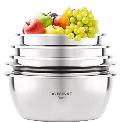 食品级304不锈钢盆子套装加厚家用厨房打蛋和面洗菜沥水篮漏汤盆