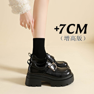 英伦风厚底粗跟乐福鞋女2026新款春季不累脚配裙子黑色小皮鞋34码