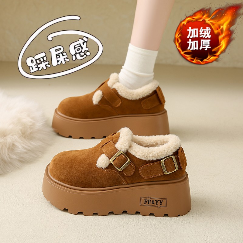 踩屎感增高厚底勃肯鞋女加绒棉鞋