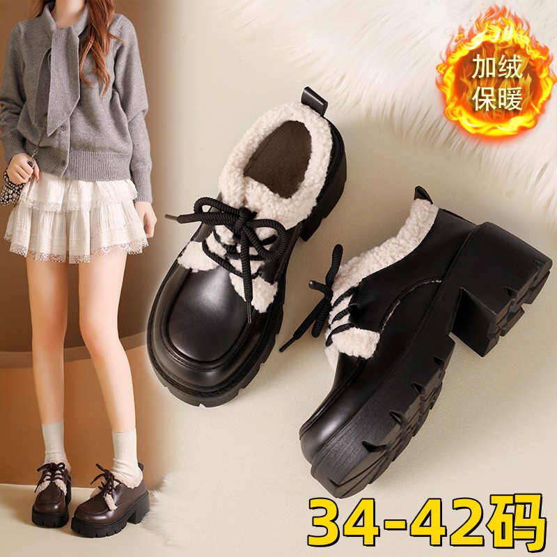 【杨幂同款】加绒小皮鞋乐福棉鞋