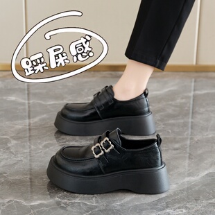 真皮厚底乐福鞋女2026新款春季英伦风小皮鞋黑色通勤工作单鞋34码