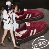 厚底阿甘鞋 真皮复古红色德训鞋 子 休闲运动板鞋 34码 女2025新款 秋季