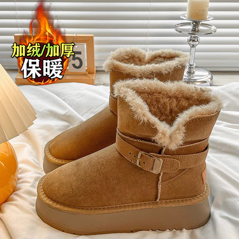 踩屎感厚底雪地靴女加绒两穿棉靴