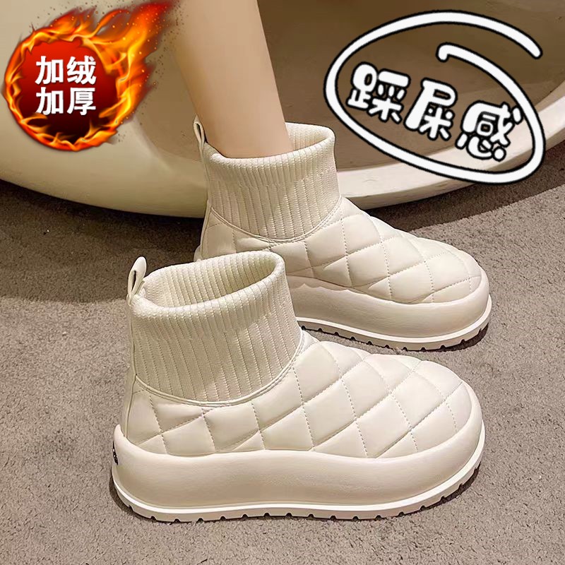 爆款加绒厚底雪地靴34码面包棉鞋