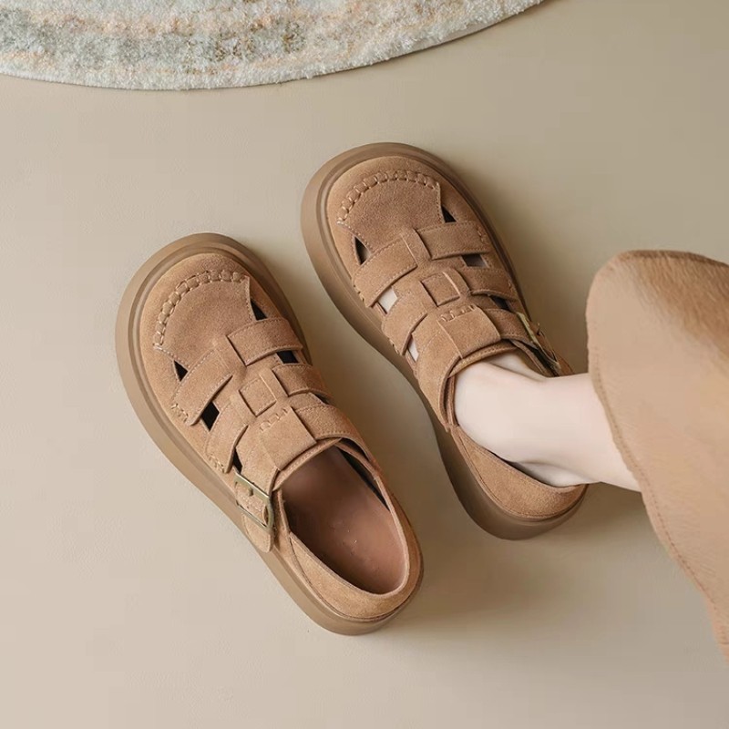 厚底两穿罗马凉鞋女2025新款夏季镂空透气勃肯鞋一脚蹬猪笼鞋34码