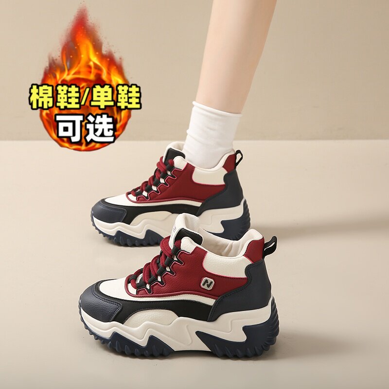 杨幂同款红色女鞋加绒运动老爹鞋