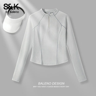 班尼路S&K系列灰色速干长袖t恤女春夏款瑜伽服修身跑步运动上衣Q