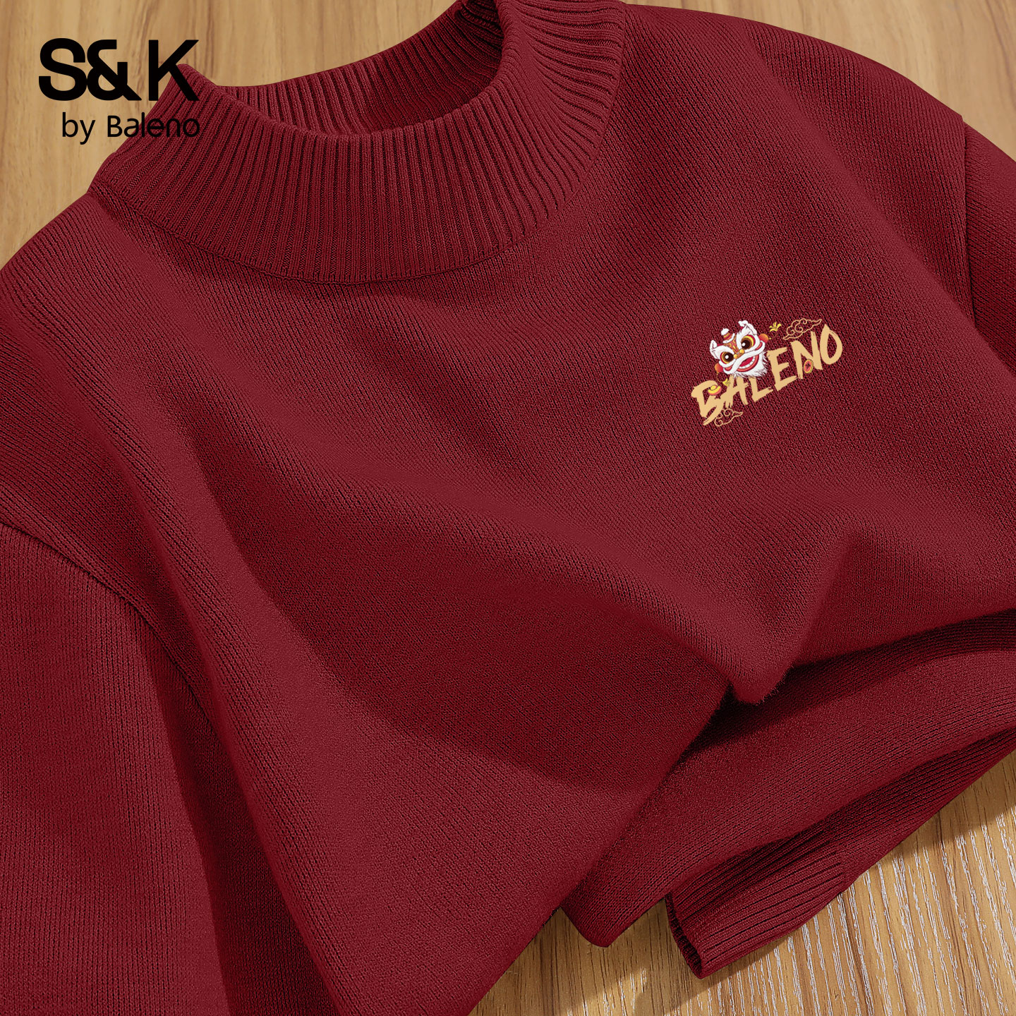 班尼路S&K半高领毛衣男红色打底