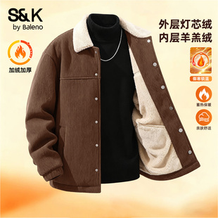 咖色潮流加厚灯芯绒外套男Y 冬季 班尼路S&K重磅美式 羊羔绒夹克男款