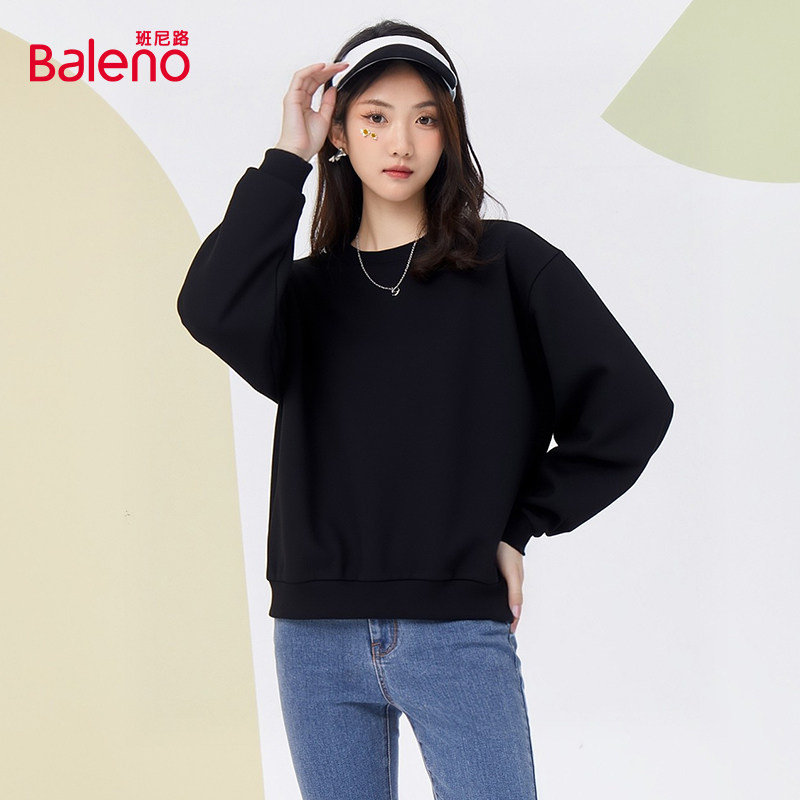 班尼路2025秋季新款女装珠地落肩净色圆领卫衣内搭打底百搭休闲Z,女装/女士精品,卫衣/绒衫,淘宝优惠券,粉丝福利购,淘宝优惠卷