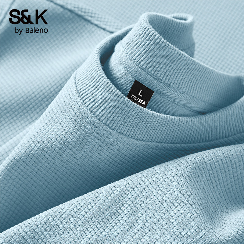 班尼路S&K华夫格卫衣男春季重磅上衣初高中生浅蓝色圆领长袖外套,男装,卫衣,淘宝优惠券,粉丝福利购,淘宝优惠卷