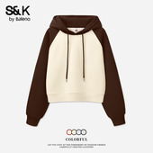 班尼路S&K系列短款 撞色卫衣女2026春新款 小个子宽松显瘦连帽上衣Q