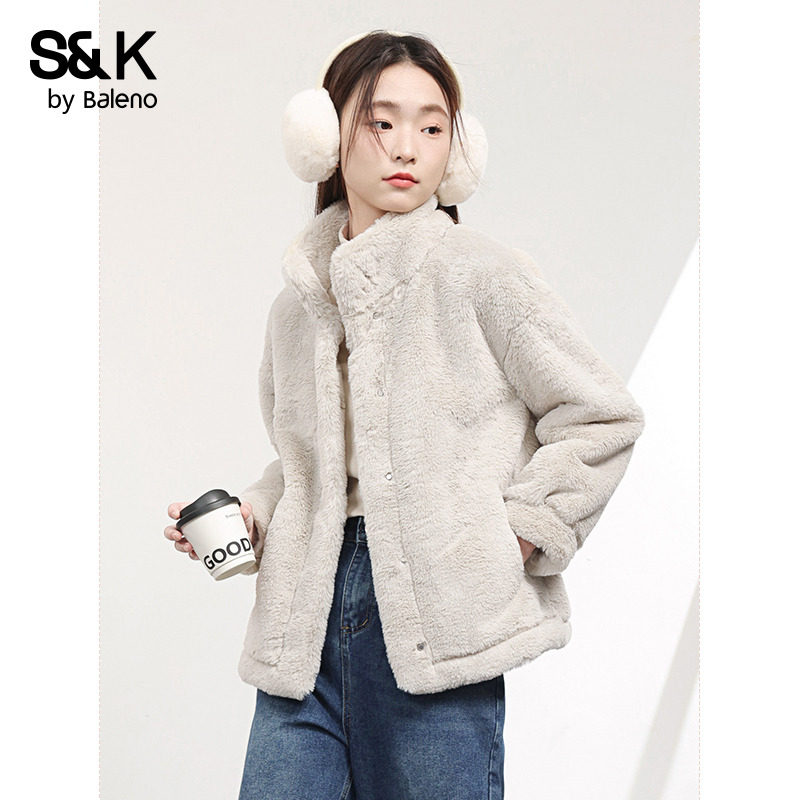 班尼路S&K系列仿兔毛翻领外套女2025冬季新款小香风保暖加厚上衣Q,女装/女士精品,短外套,淘宝优惠券,粉丝福利购,淘宝优惠卷