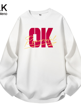 班尼路S&K学生圆领白色t恤男生潮美式简约风字母印花长袖男上衣A