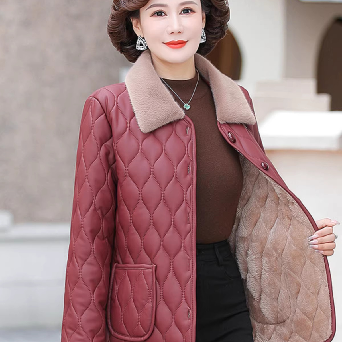 冬季中老年女加绒加厚免洗棉服