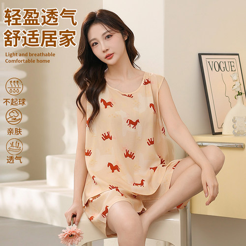 夏季棉绸套装薄款无袖睡衣女