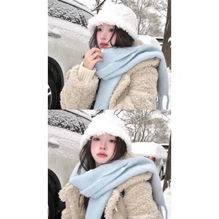 冬季氛围感蓝色马海毛围巾2025新款仿羊绒保暖加大加厚披肩围脖女