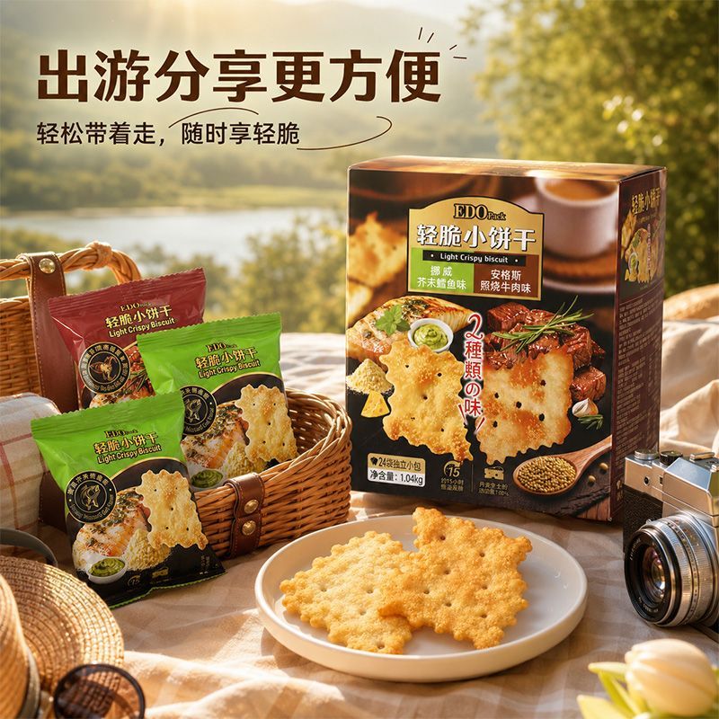 EDOPack轻脆小饼干芥末鳕鱼照烧牛肉双口味 独立小包山姆同款代购