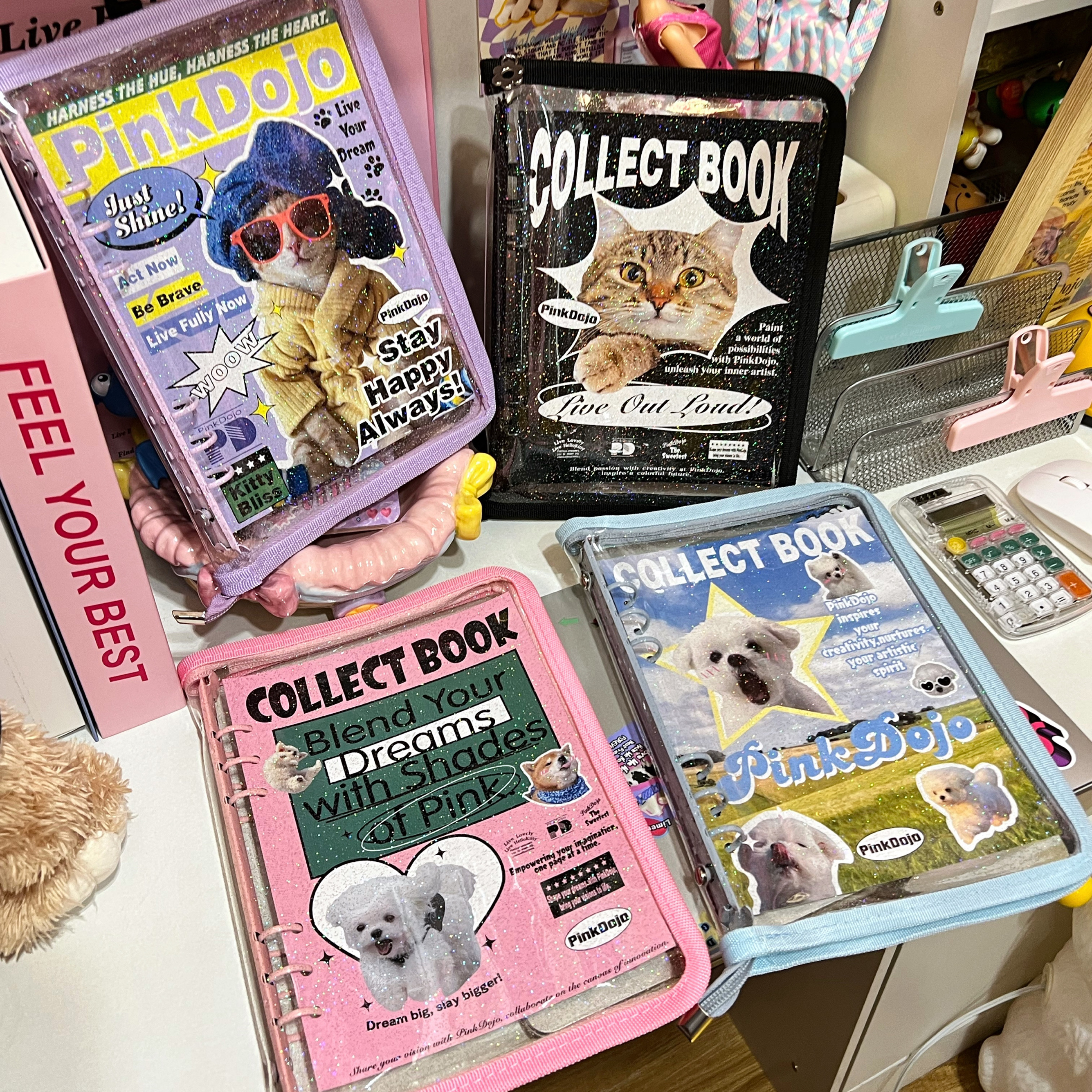 PinkDojo原创透明闪闪A5相册本子拍立得3寸小卡收纳六孔追星卡册