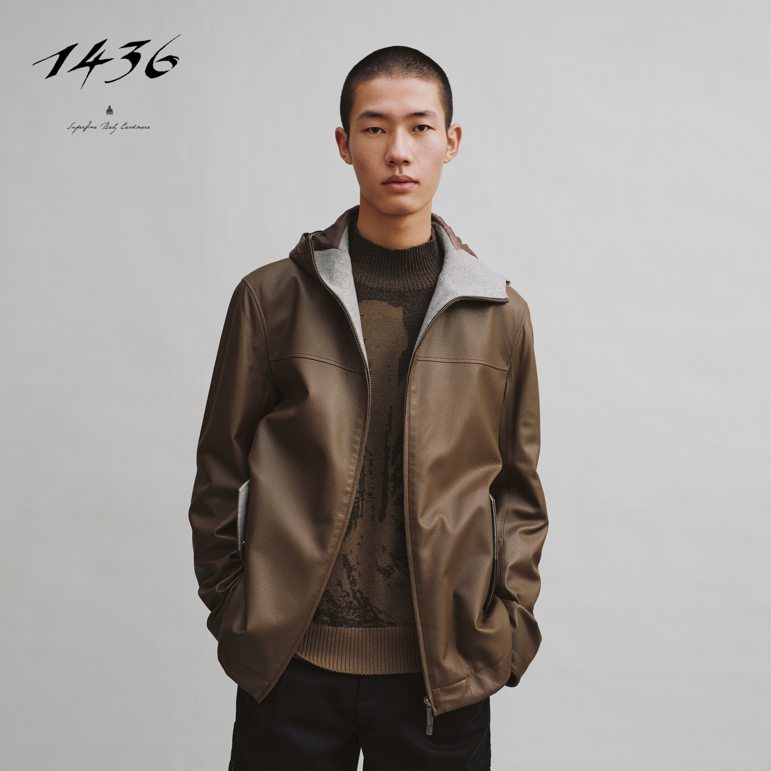 1436新西兰进口全桶染连帽款男士鹿皮夹克