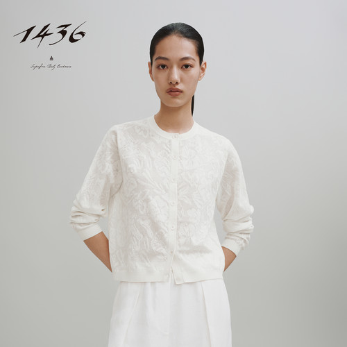 1436意大利进口面料2025夏季新品半透明设计精纺圆领翻花女士开衫