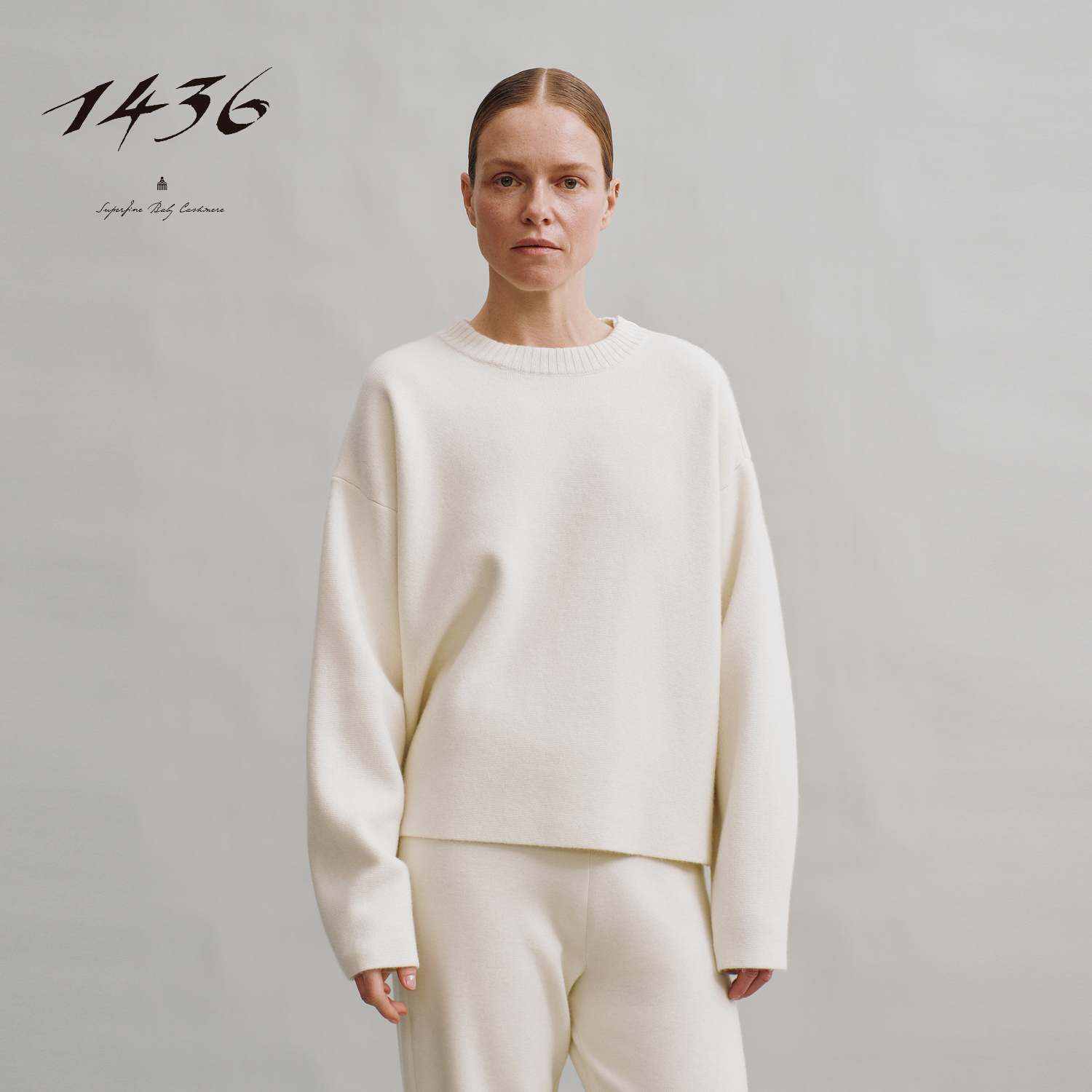 1436稚真羊绒系列秋冬圆领四平空转肩扣羊绒女士套衫