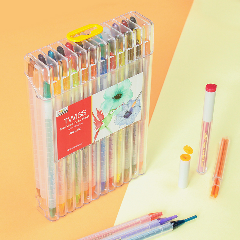 日本内田美辉4500旋转水溶彩铅24色油性彩色铅笔套装36色绘画学生用彩铅笔儿童初学者专用手绘彩笔彩芯画笔