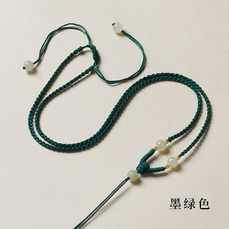 手工编织和田玉项链绳子墨绿色挂件绳男女可调节玉坠玉佩吊坠挂绳