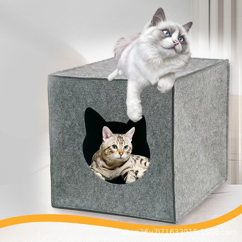 简约方形毛毡猫窝加厚宠物窝四季通用可拆洗冬季封闭式猫咪窝