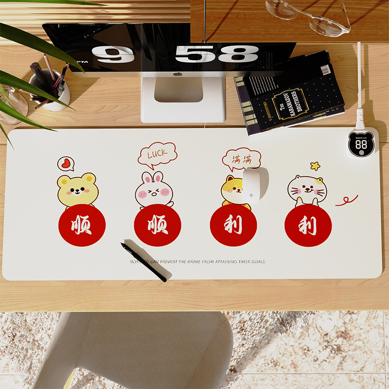 皮革加热鼠标垫办公电脑桌面发热暖桌垫加热垫恒温写字暖手垫