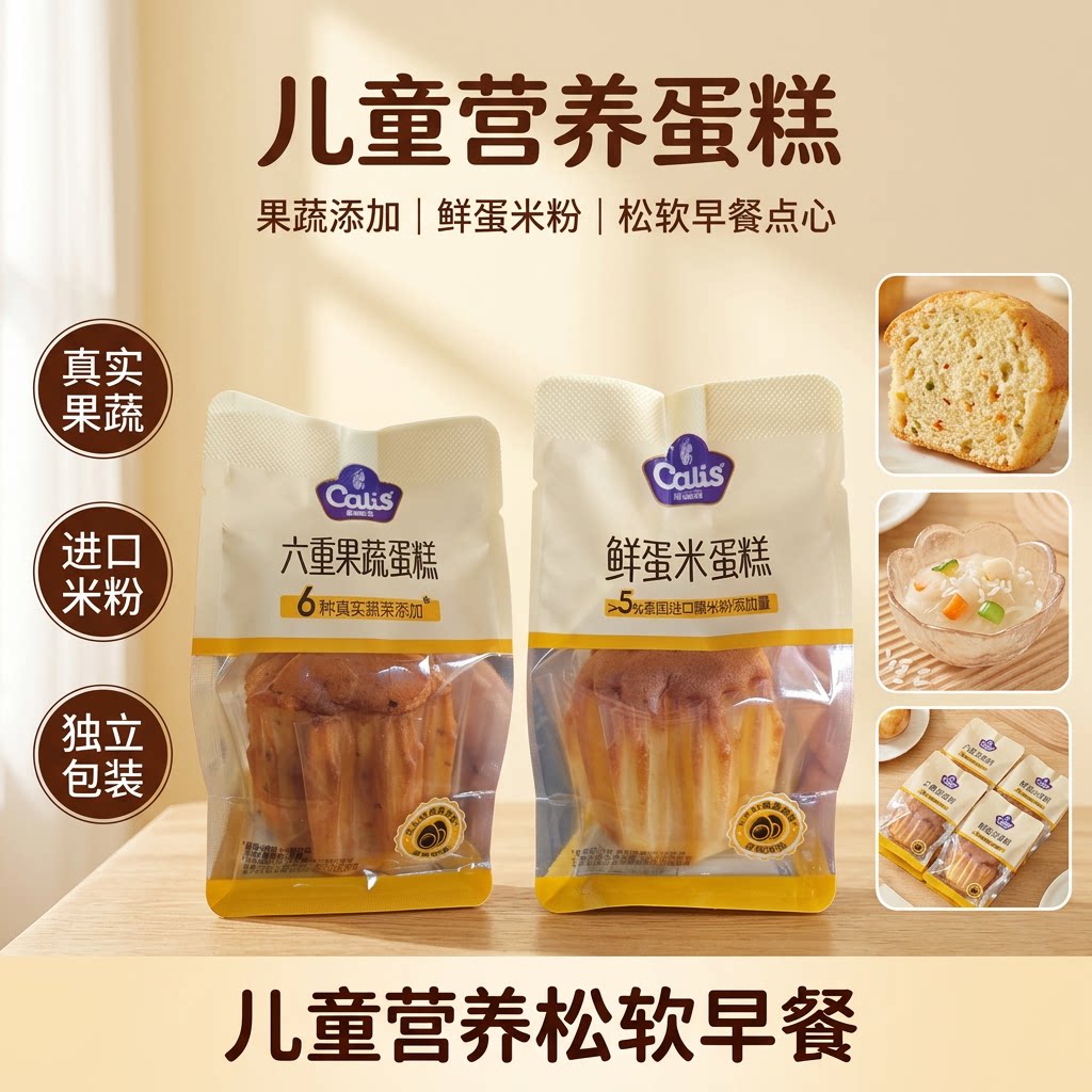 儿童营养蛋糕盒装独立包装松软早餐真果蔬进口米粉