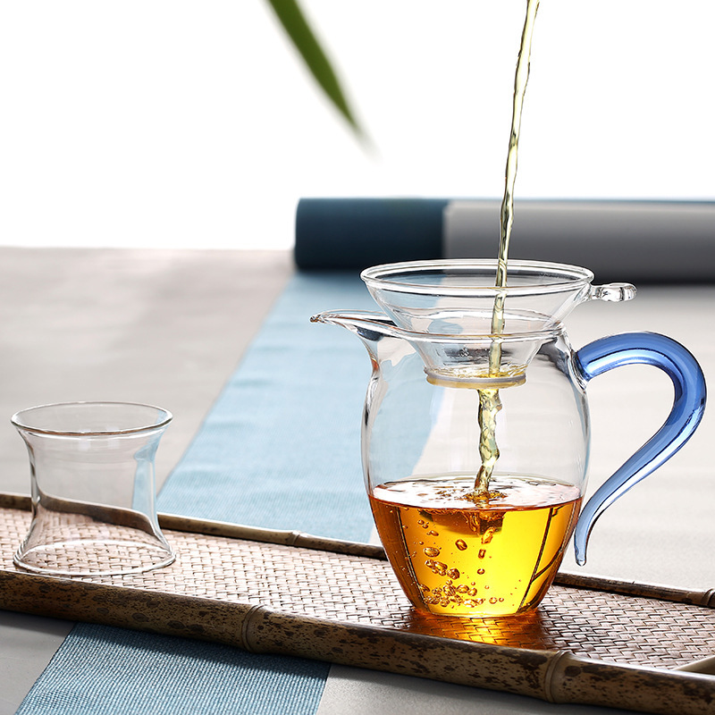 彩把手耐公道杯加厚耐热玻璃分茶器过滤泡茶茶具家用茶海公杯套装
