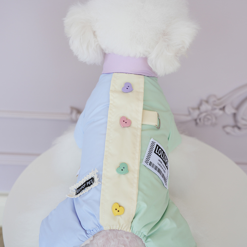 宠物猫狗衣服比熊约克夏时尚爱心扣彩色棉套装防水外出可牵引