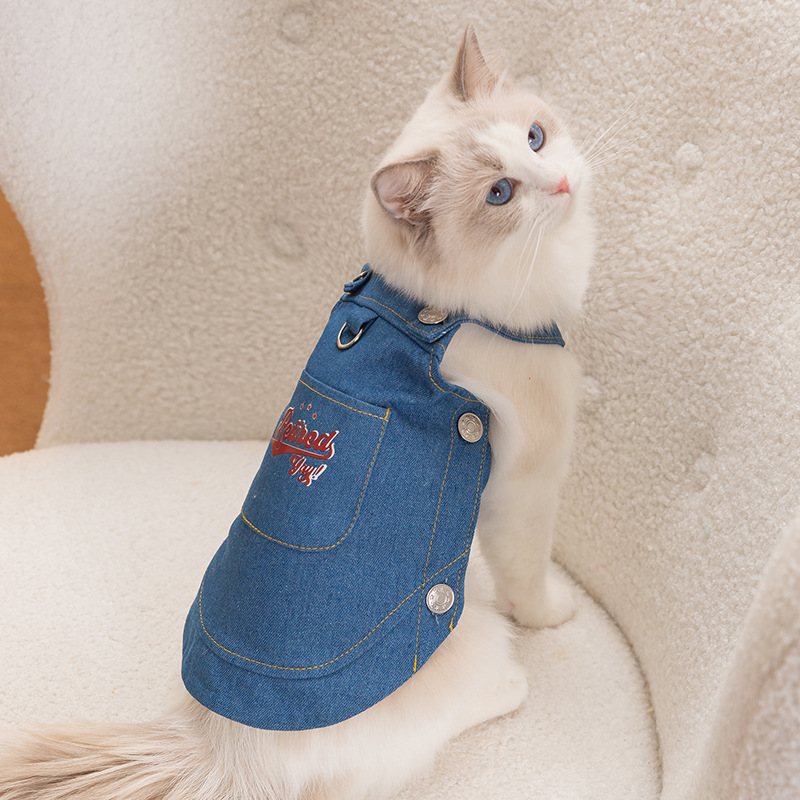 猫咪季口袋背带牛仔裙子小型犬狗狗泰迪比熊休闲宠物两脚衣服