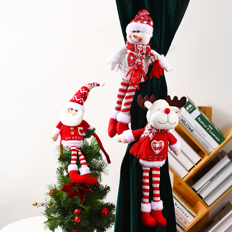 新款圣诞节装饰针织面料长腿圣诞老人窗帘扣挂件圣诞公仔家居装扮