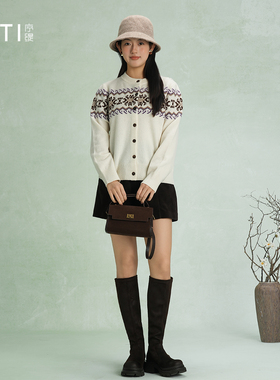 序缇质造 100%绵羊毛 提花针织开衫上衣女冬季羊毛衫H192-27082